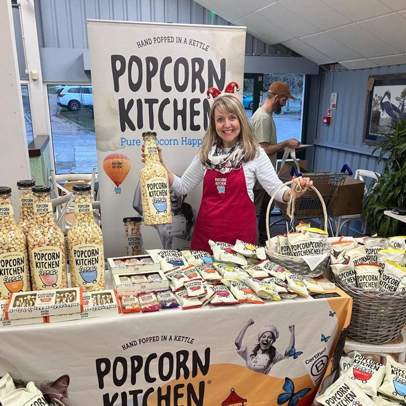 Louise and table of popcorn gifts 