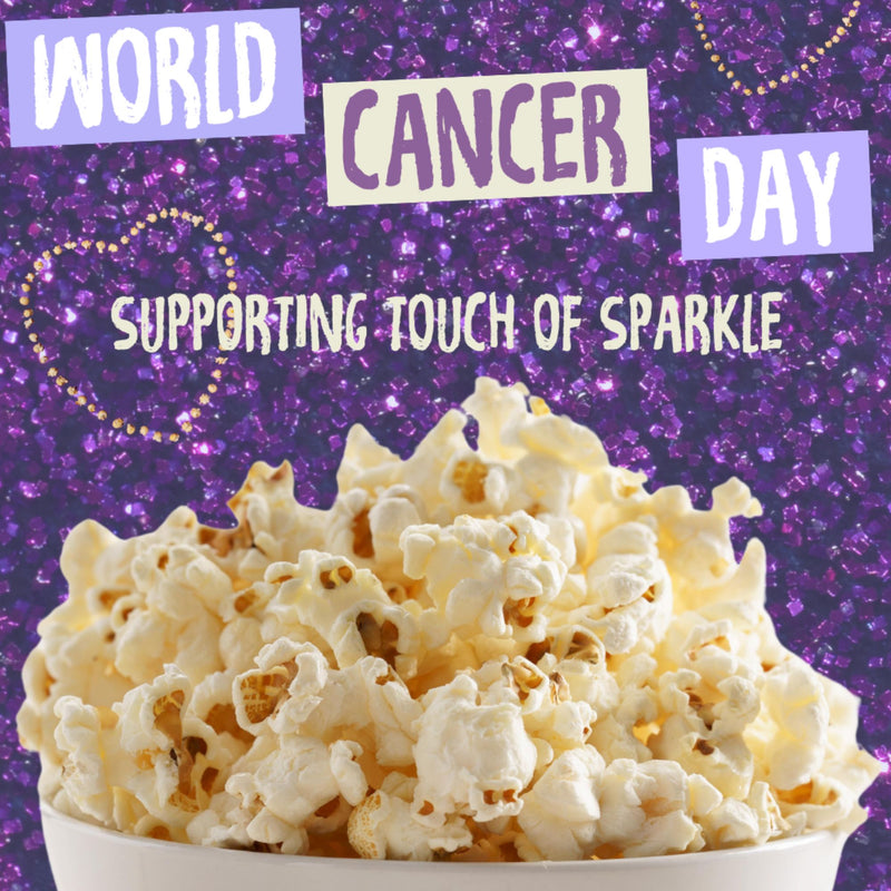 Popcorn bowl and supporting world cancer day