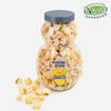 Easter Chick shaped container with popcorn inside and vegan logo