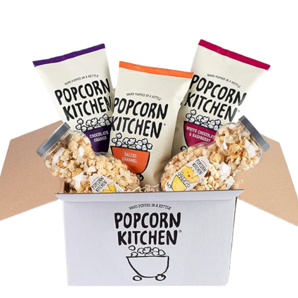 Easter Popcorn Box with Popcorn Spring Chicks and bags of popcorn