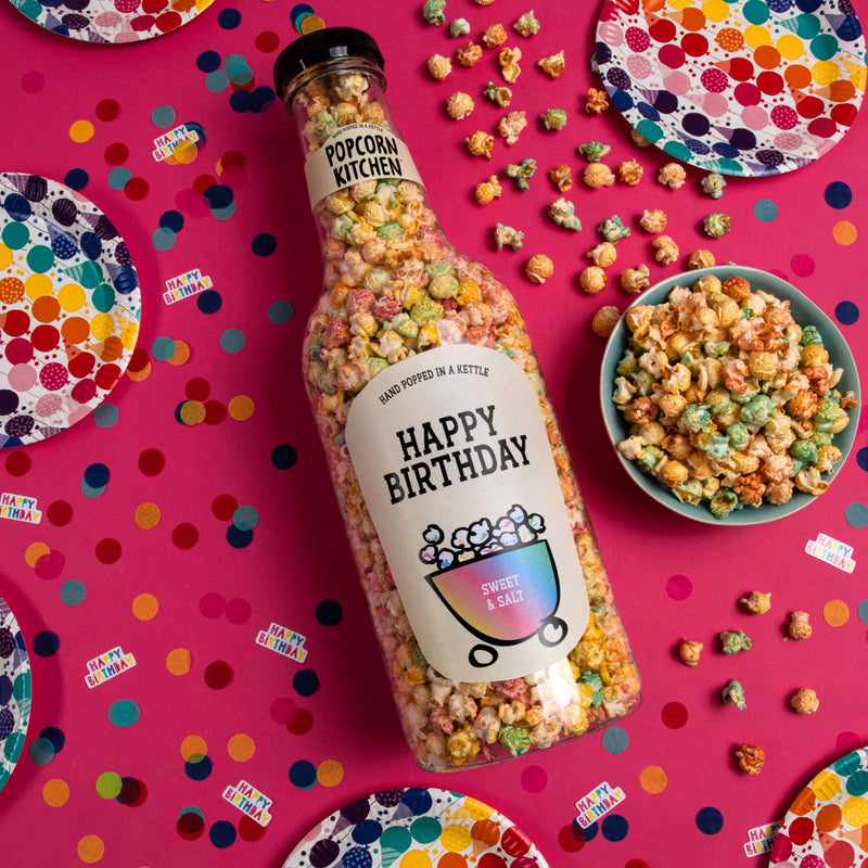 Happy Birthday - Sweet & Salt Rainbow Popcorn Giant Money Bottle, 550g