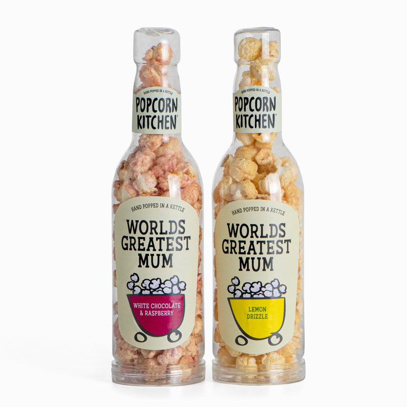 2 popcorn gift bottles with worlds best mum label 